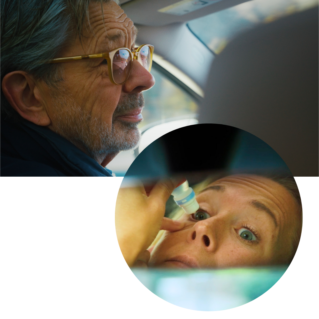 Kvinna som applicerar EYZ Protect i torra ögon